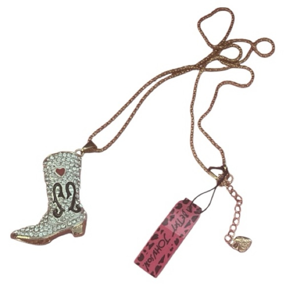 Betsey Johnson x Tony Lama Gold Tone Boot Pendant Necklace 14” NWT